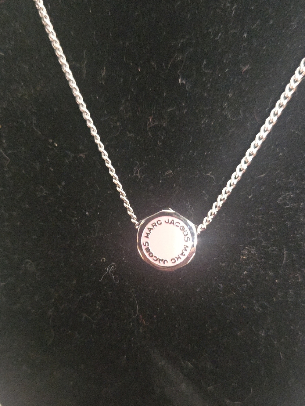 Marc Jacobs Polished Silver Logo Disc Necklace PINK